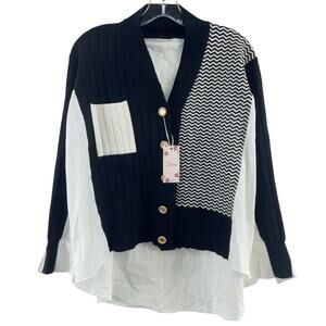 Liwisi Black & White Knit Cardigan Blouse Combo Women’s One Size NWT